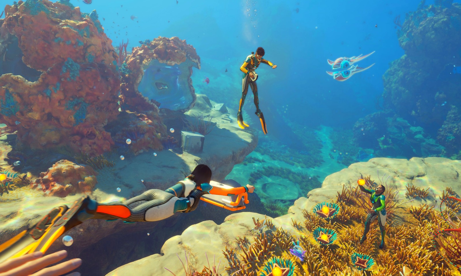 Subnautica 2 co-op exploration scene for assigning team roles.